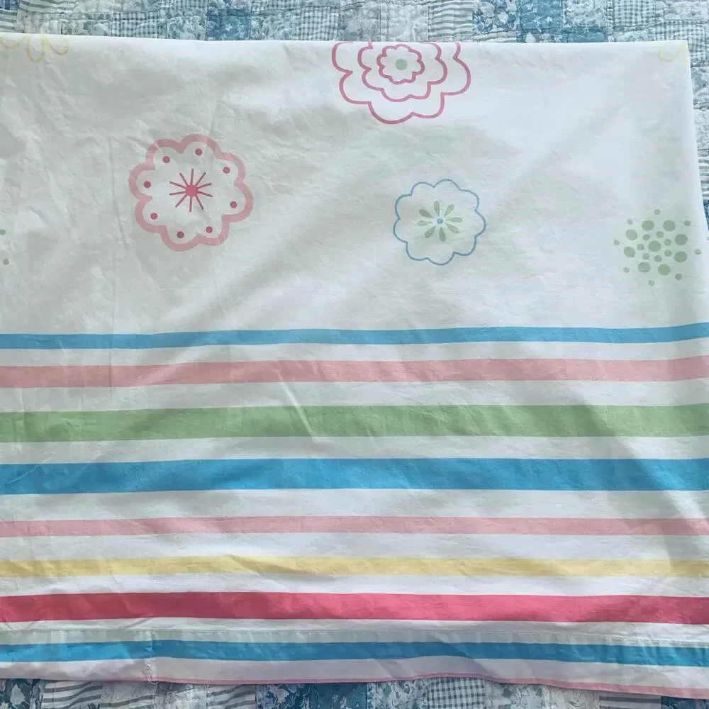 Vintage Twin Size Duvet Cover Mid Century MCM Bedding Floral Print Pink White